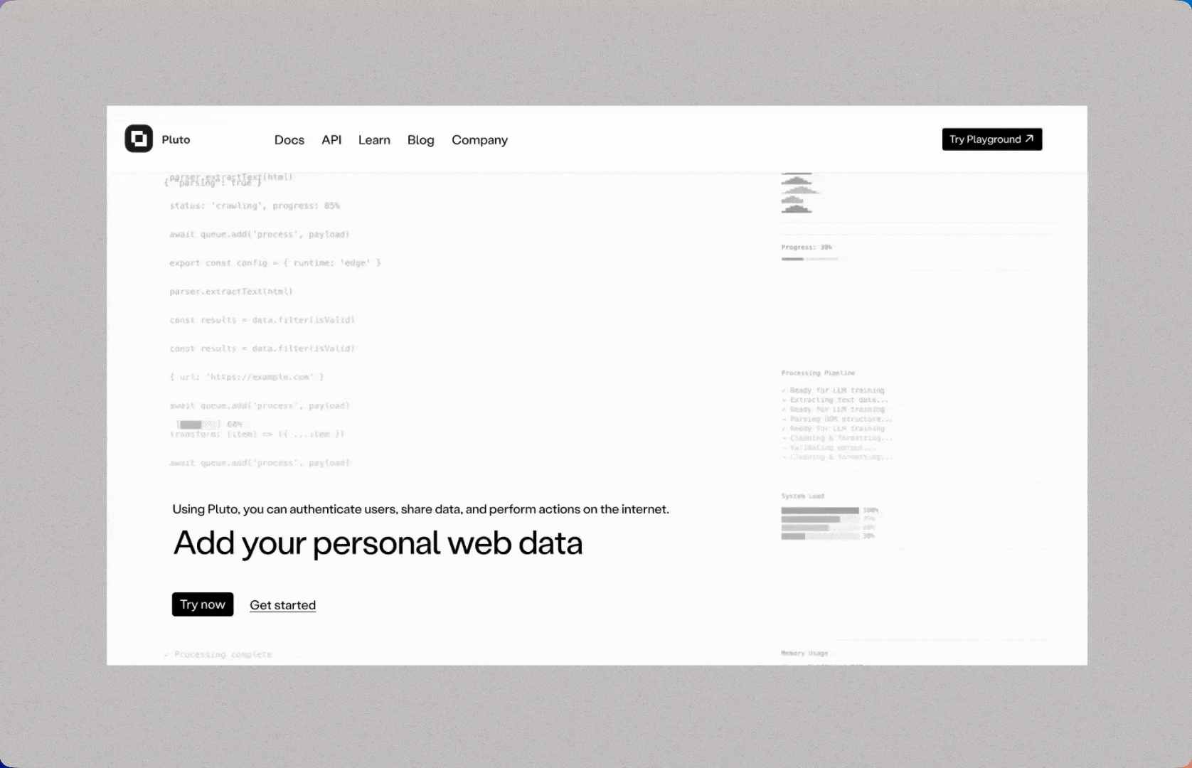 Pluto landing page - Add your personal web data