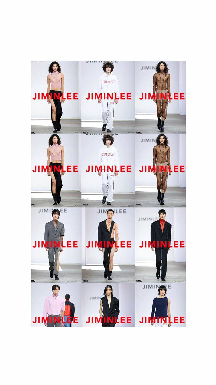 JIMINLEE fashion runway lookbook with multiple model outfits