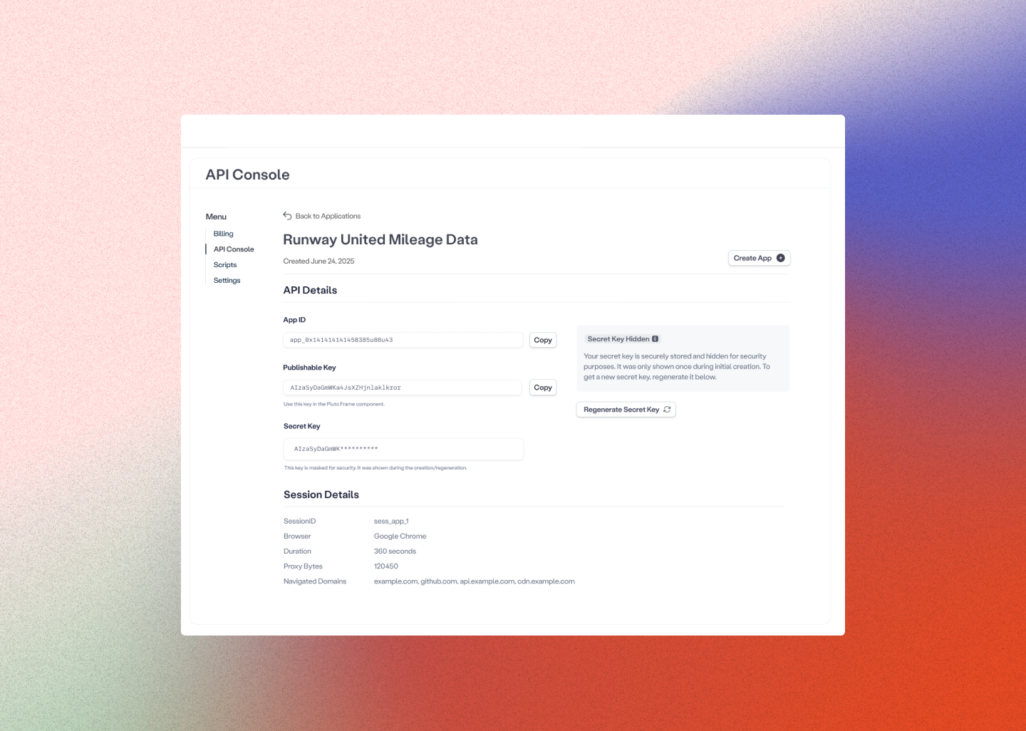 API Console Interface with Runway United Mileage Data